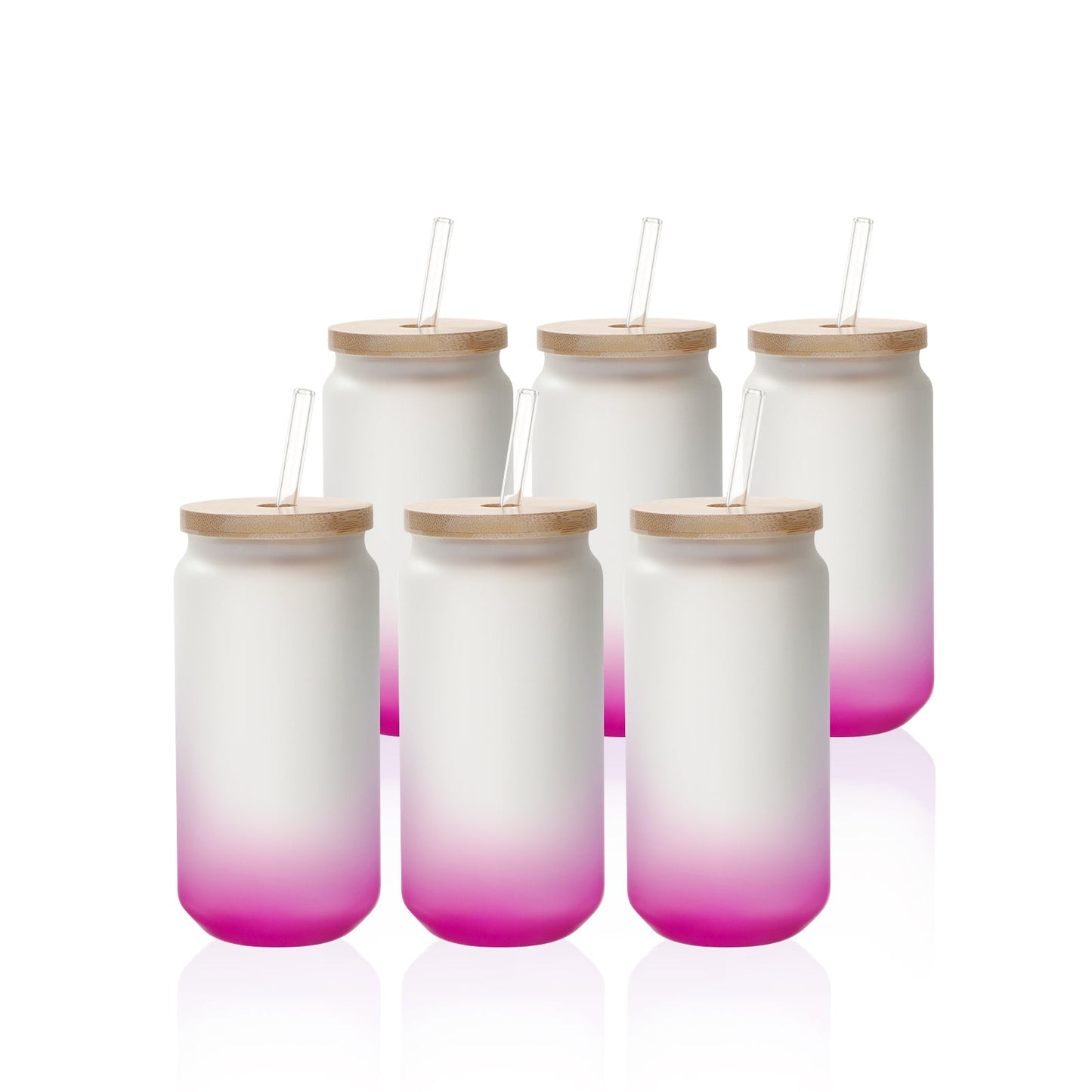 Sublimation Glass Beer Can Frosted Gradient Color with Bamboo Lid and Glass Straw 18 OZ 6 Pack