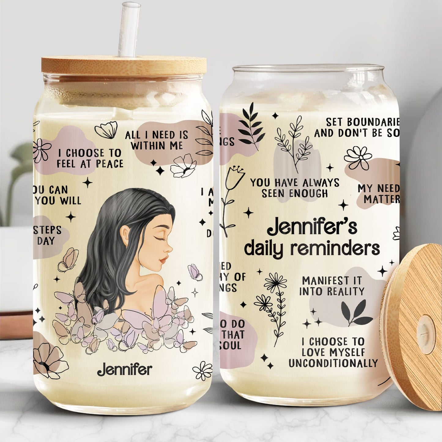 Daily Reminder Affirmation - Gift For Yourself - Personalized Clear Glass Can