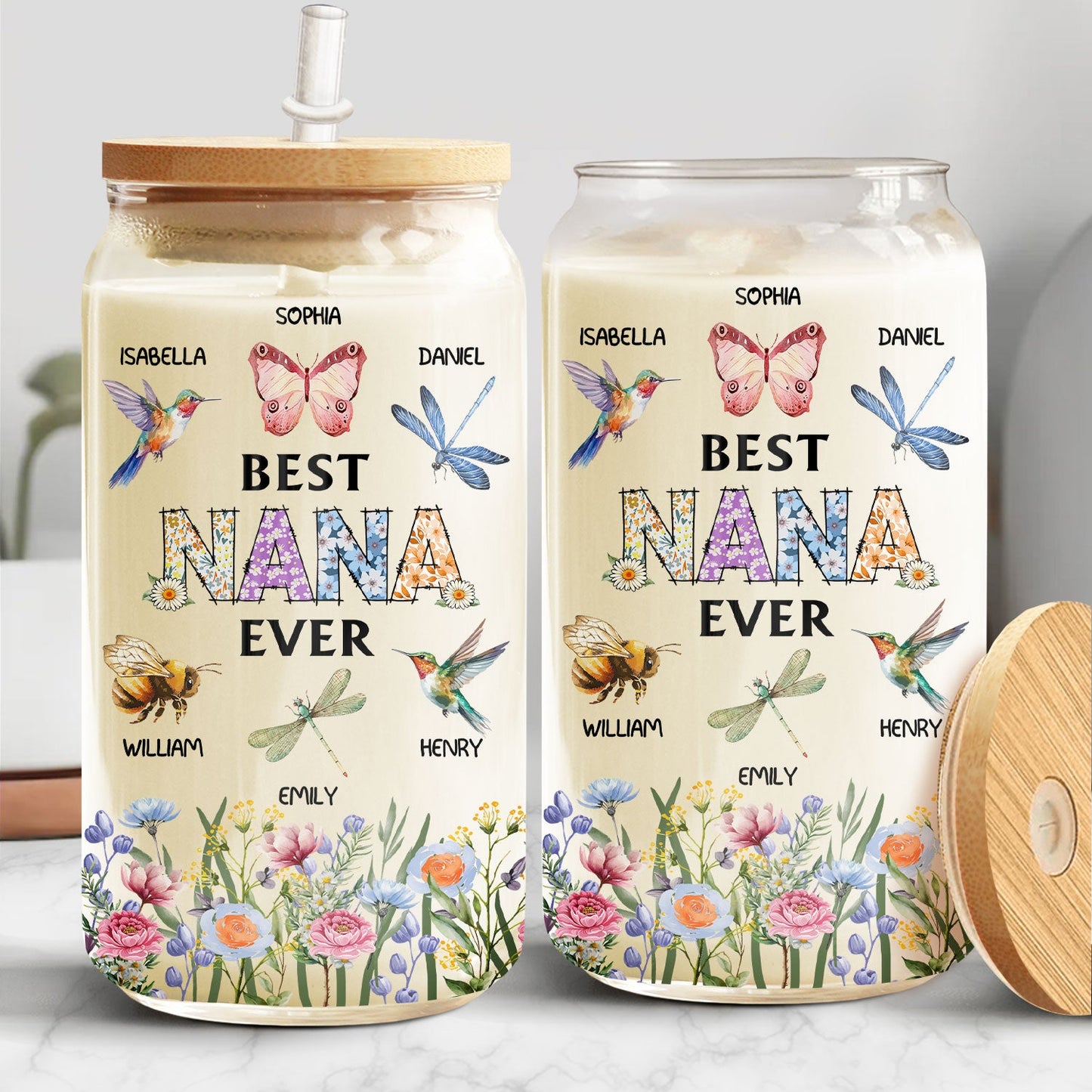 Best Mom Nana Ever - Gift For Mothers, Grandmas - Personalized Clear Glass Can