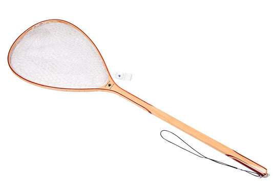 Wooden Fly Fishing Net with Clear Rubber Basket - Large