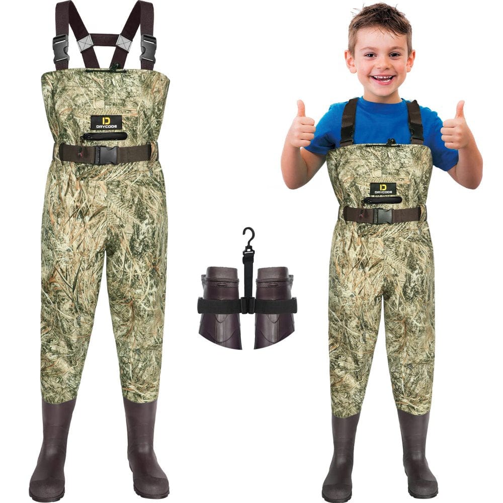 DRYCODE Kids Waders with Boots, Waterproof Youth Waders for Toddler & Children, Nylon/Pvc Chest Wader for Fishing/Hunting