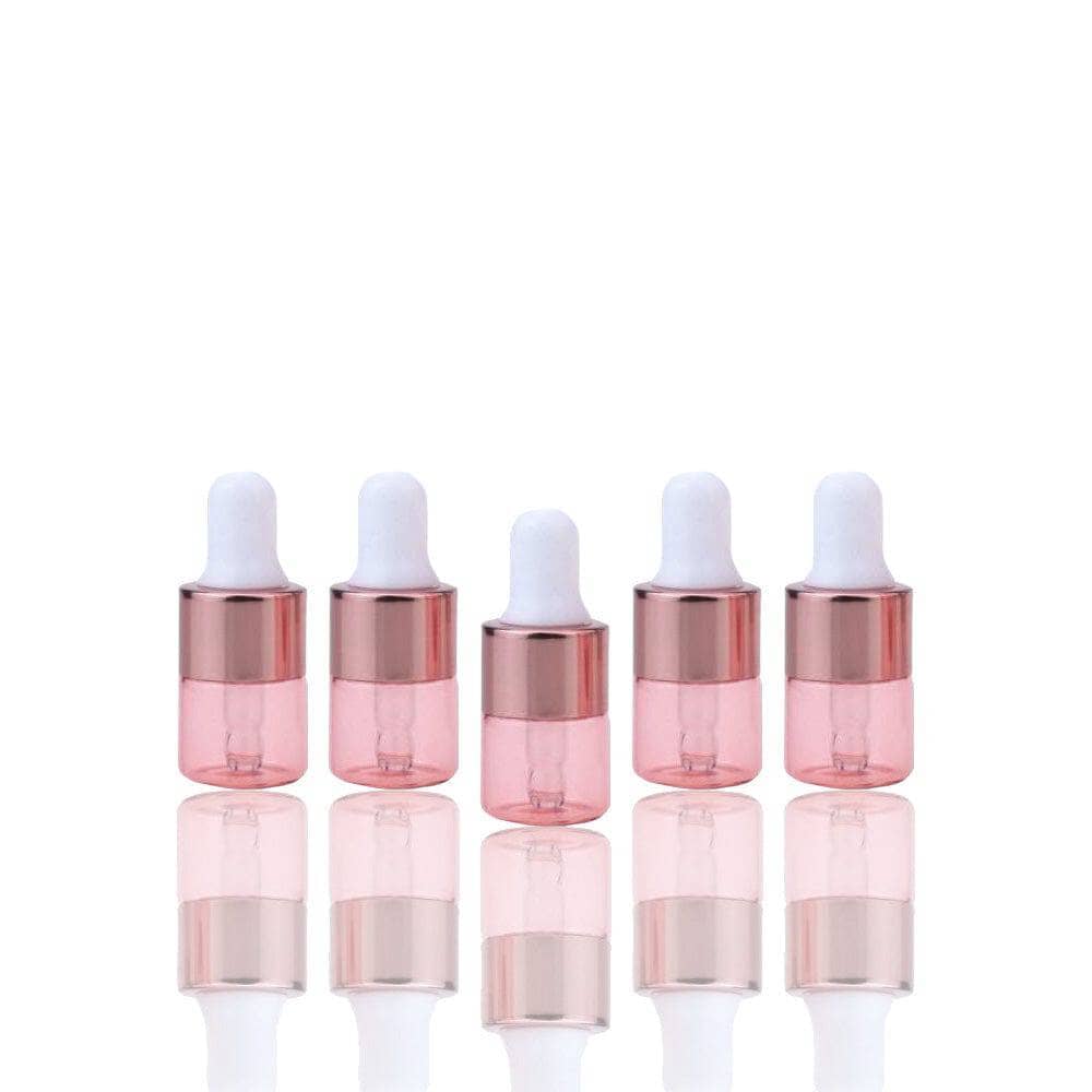 1 ml Pink Glass Vials w/ Rose Gold Dropper (Pack of 5)