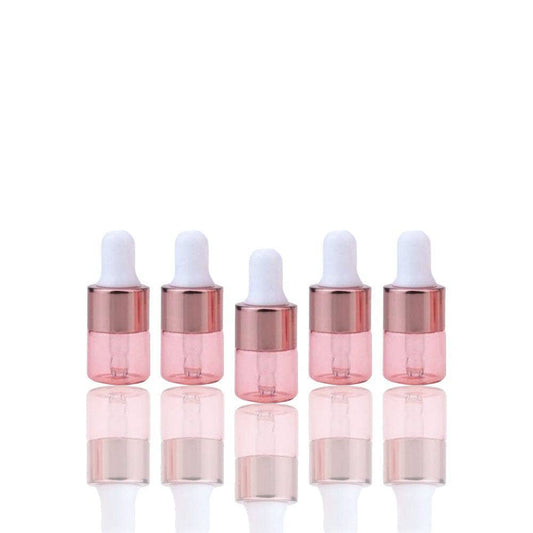 1 ml Pink Glass Vials w/ Rose Gold Dropper (Pack of 5)