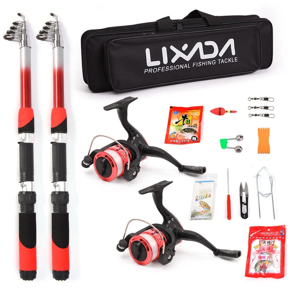 Lixada Lixada Fishing Rod Reel Combo Full Kit with 2PCS 2.1M Telescopic Fishing Rods 2PCS Reels Fishing Lures Hooks Accessories Fishing Bag