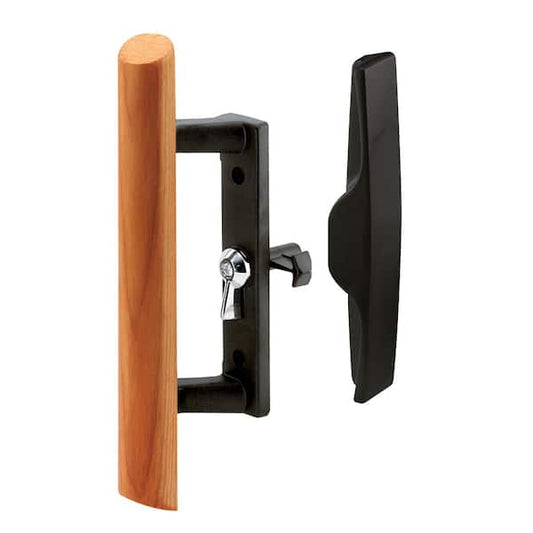 Door Handle Set 3-1/2" Sliding Glass Doors Diecast Wood Hook Style Internal Lock