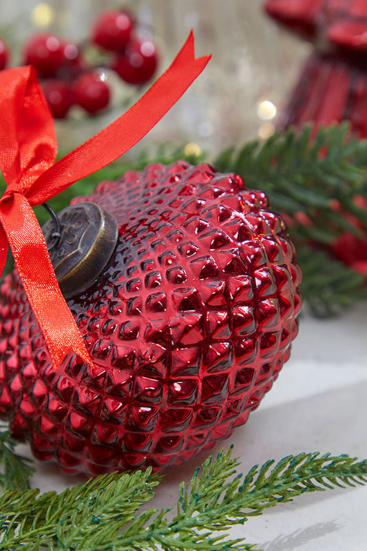 4" Onion Hobnail Ruby Glass Ornament