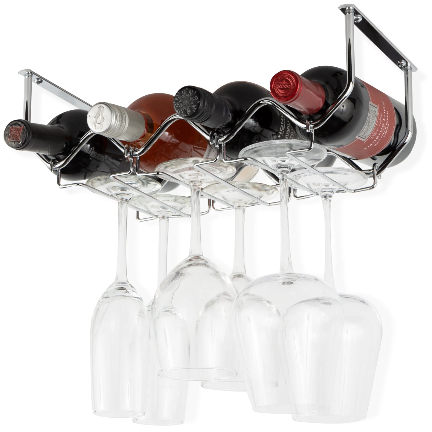 PICCOLA Under Cabinet Bottle and Stemware Rack – 4 Sectional – Chrome