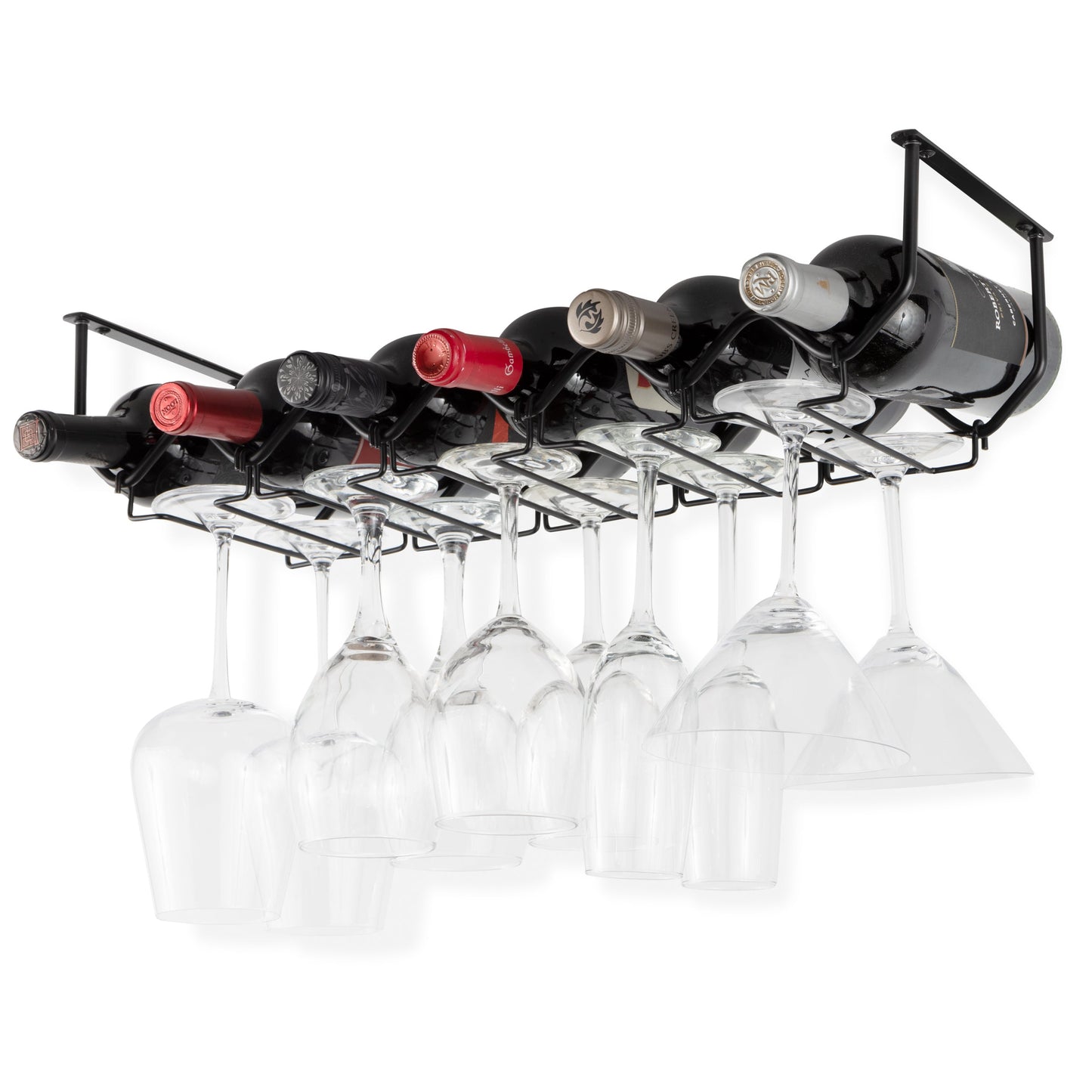 PICCOLA Under Cabinet Stemware and Wine Rack   – 6 Sectional – Black