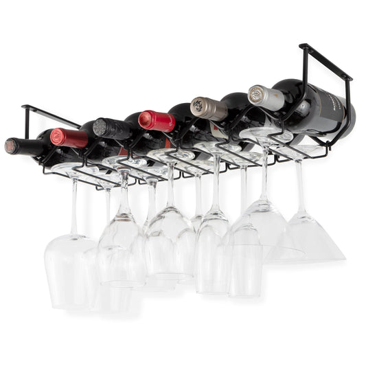 PICCOLA Under Cabinet Stemware and Wine Rack   – 6 Sectional – Black