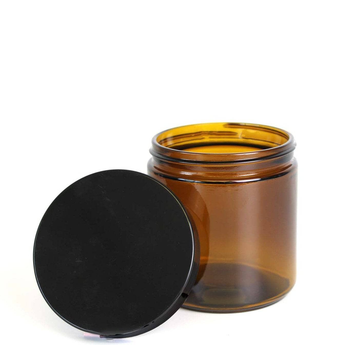 16 oz Amber Glass Jar w/ Black Cap
