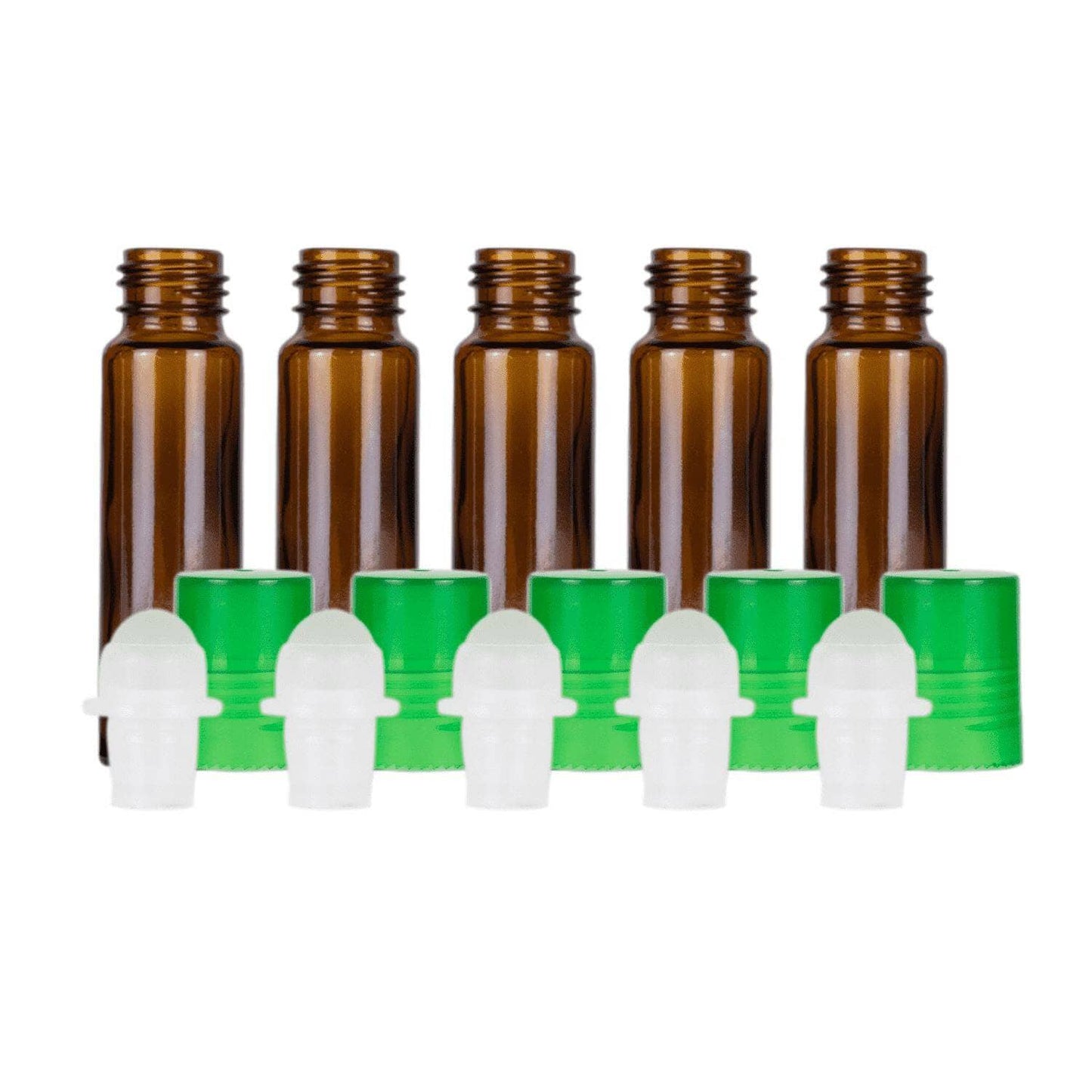 10 ml Amber Glass Roller Bottles (Pack of 5) Glass Roller Bottles Your Oil Tools Green Glass