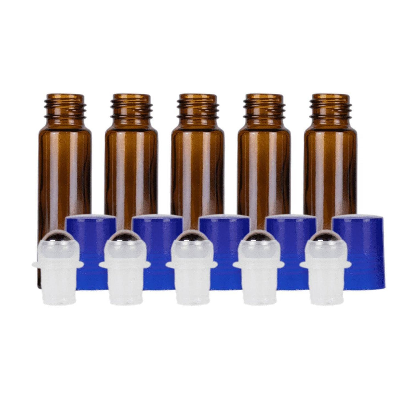 10 ml Amber Glass Roller Bottles (Pack of 5) Glass Roller Bottles Your Oil Tools Blue Stainless