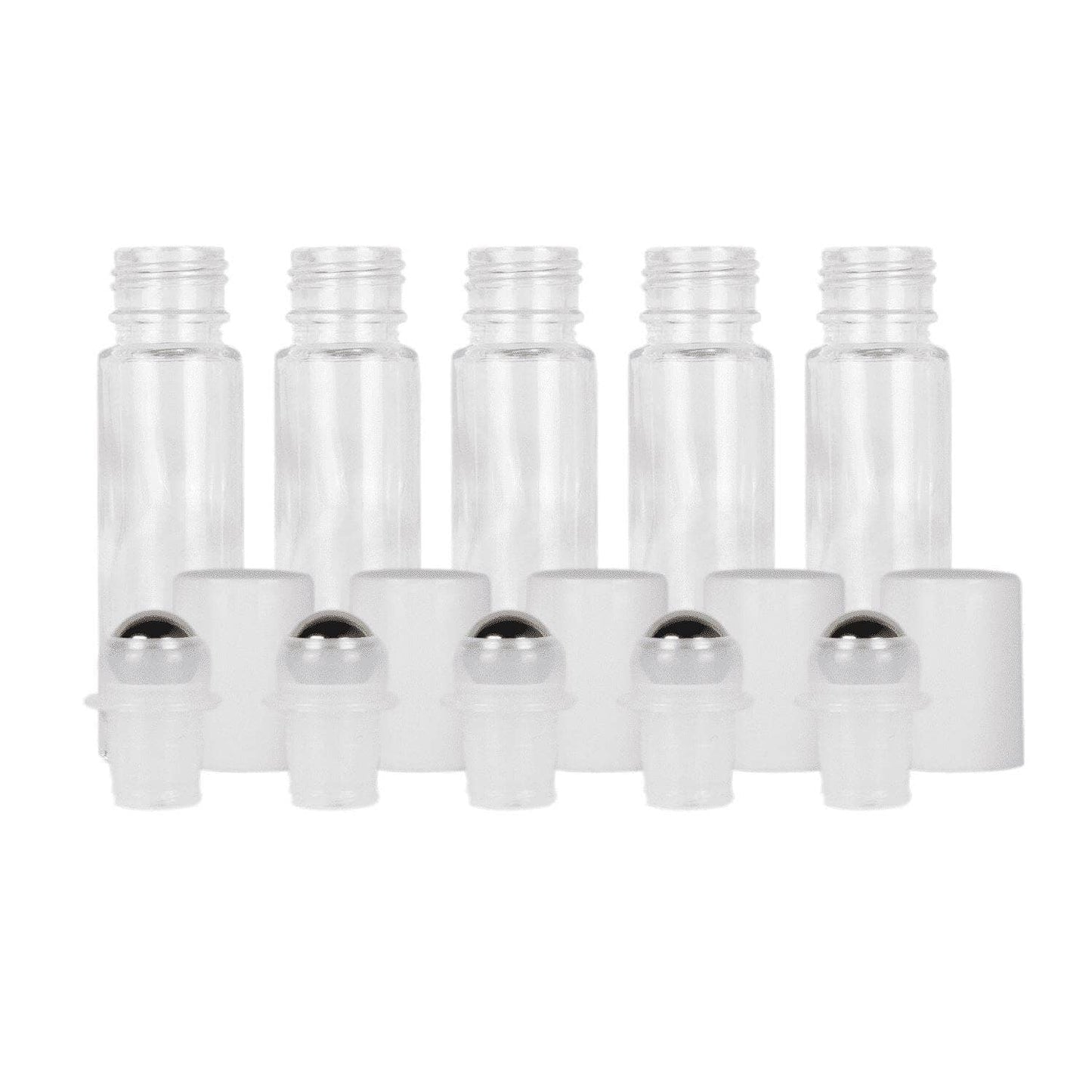 10 ml Clear Glass Roller Bottles (Pack of 5) Glass Roller Bottles Your Oil Tools White Stainless