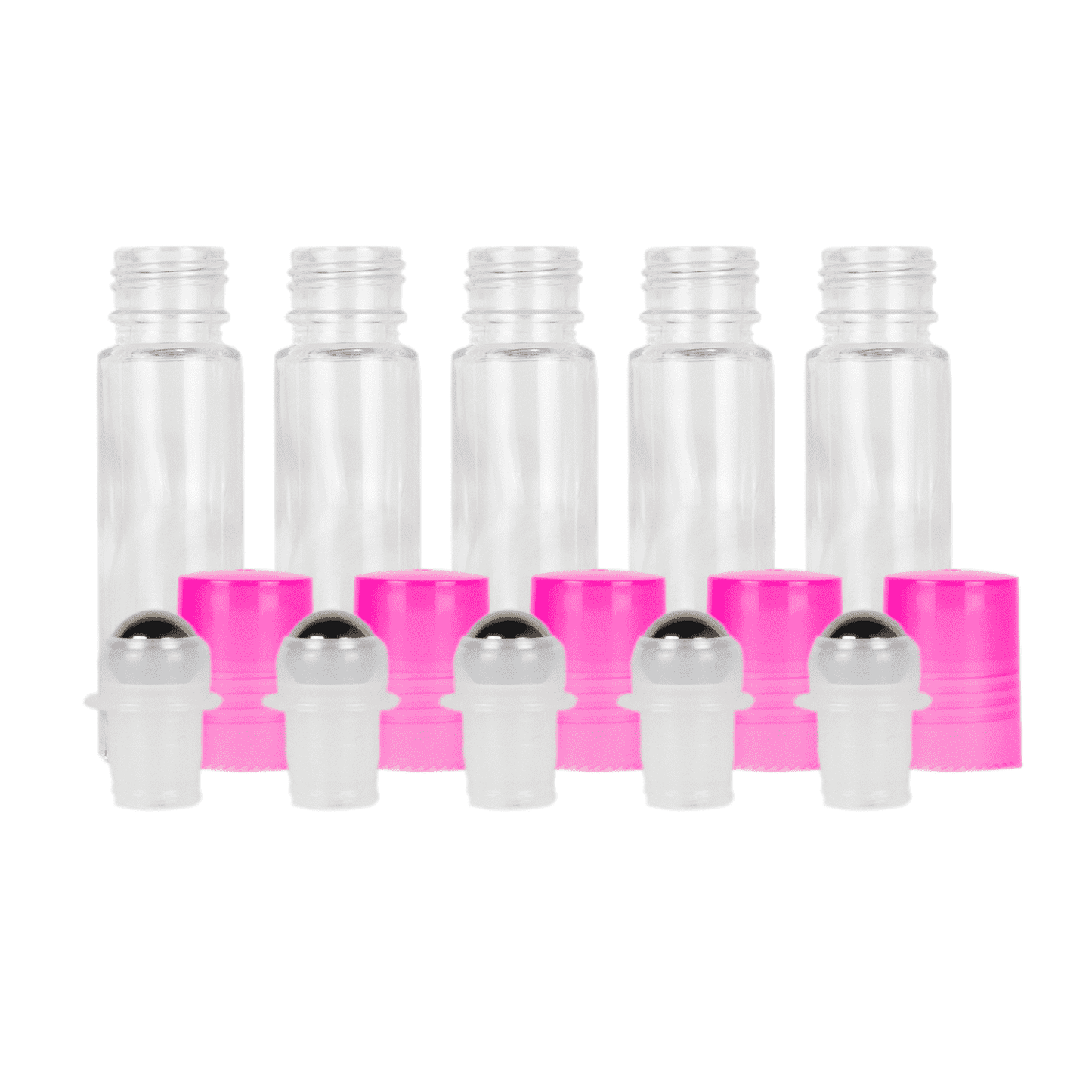 10 ml Clear Glass Roller Bottles (Pack of 5) Glass Roller Bottles Your Oil Tools Pink Stainless
