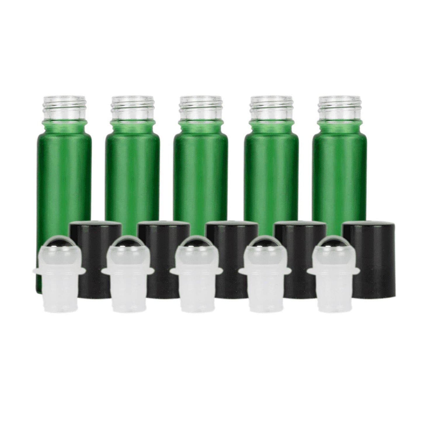 10 ml Green Frosted Glass Roller Bottles (Pack of 5) Glass Roller Bottles Your Oil Tools Black Stainless