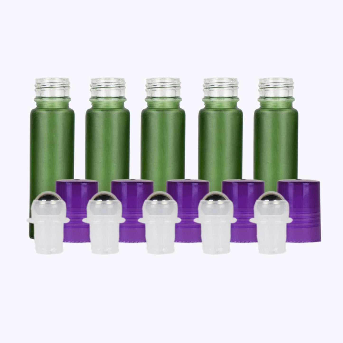 10 ml Green Frosted Glass Roller Bottles (Pack of 5) Glass Roller Bottles Your Oil Tools Purple Stainless