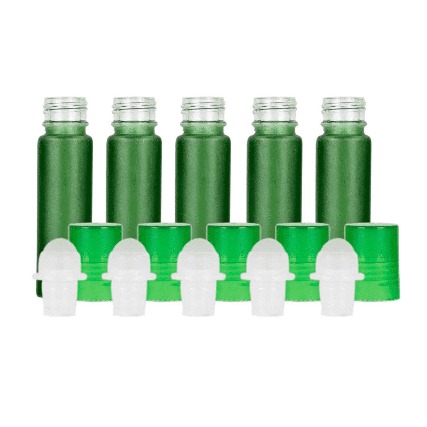 10 ml Green Frosted Glass Roller Bottles (Pack of 5) Glass Roller Bottles Your Oil Tools Green Glass