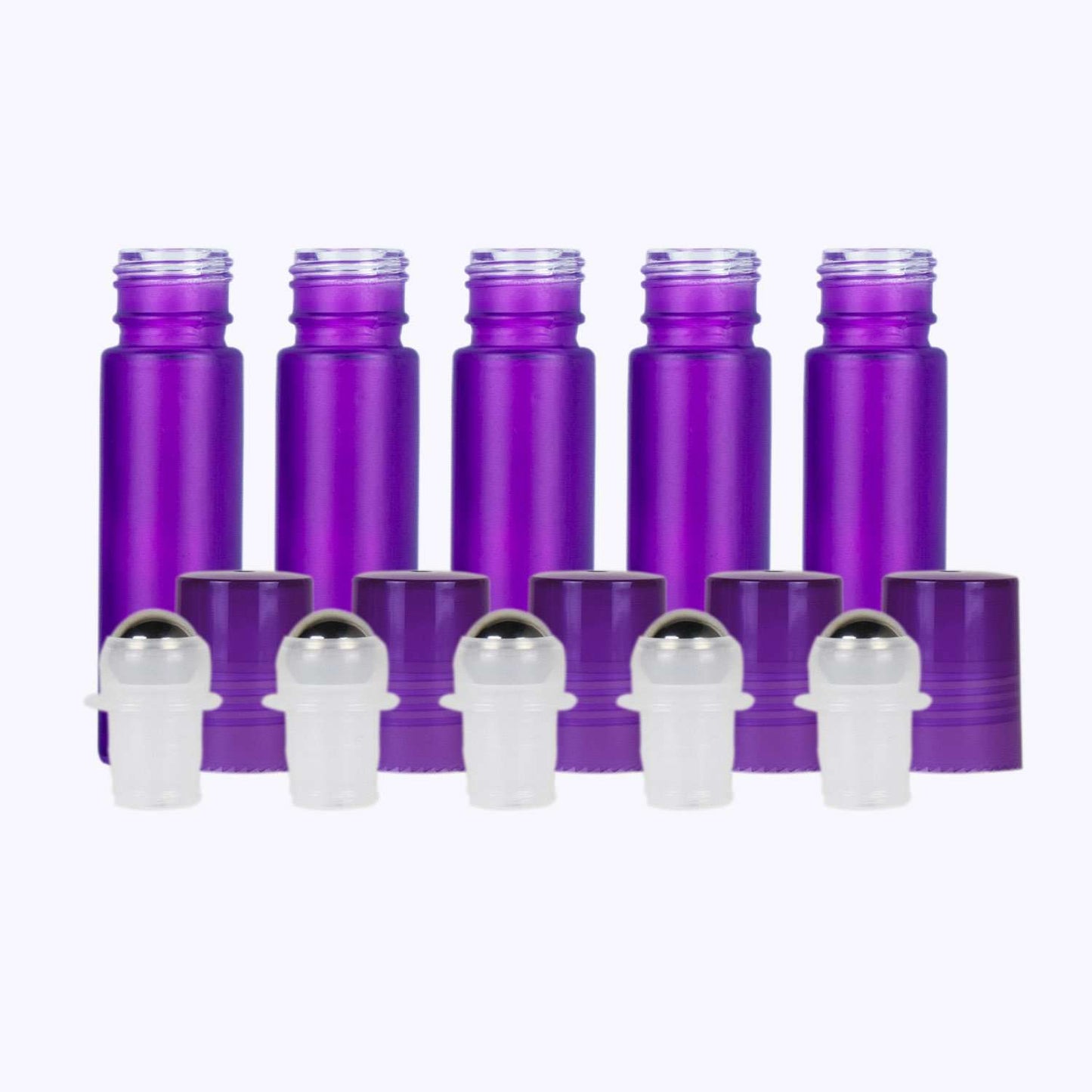 10 ml Purple Frosted Glass Roller Bottles (Pack of 5) Glass Roller Bottles Your Oil Tools Purple Stainless