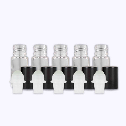 5 ml Clear Glass Roller Bottles (Pack of 5) Glass Roller Bottles Your Oil Tools Black Glass