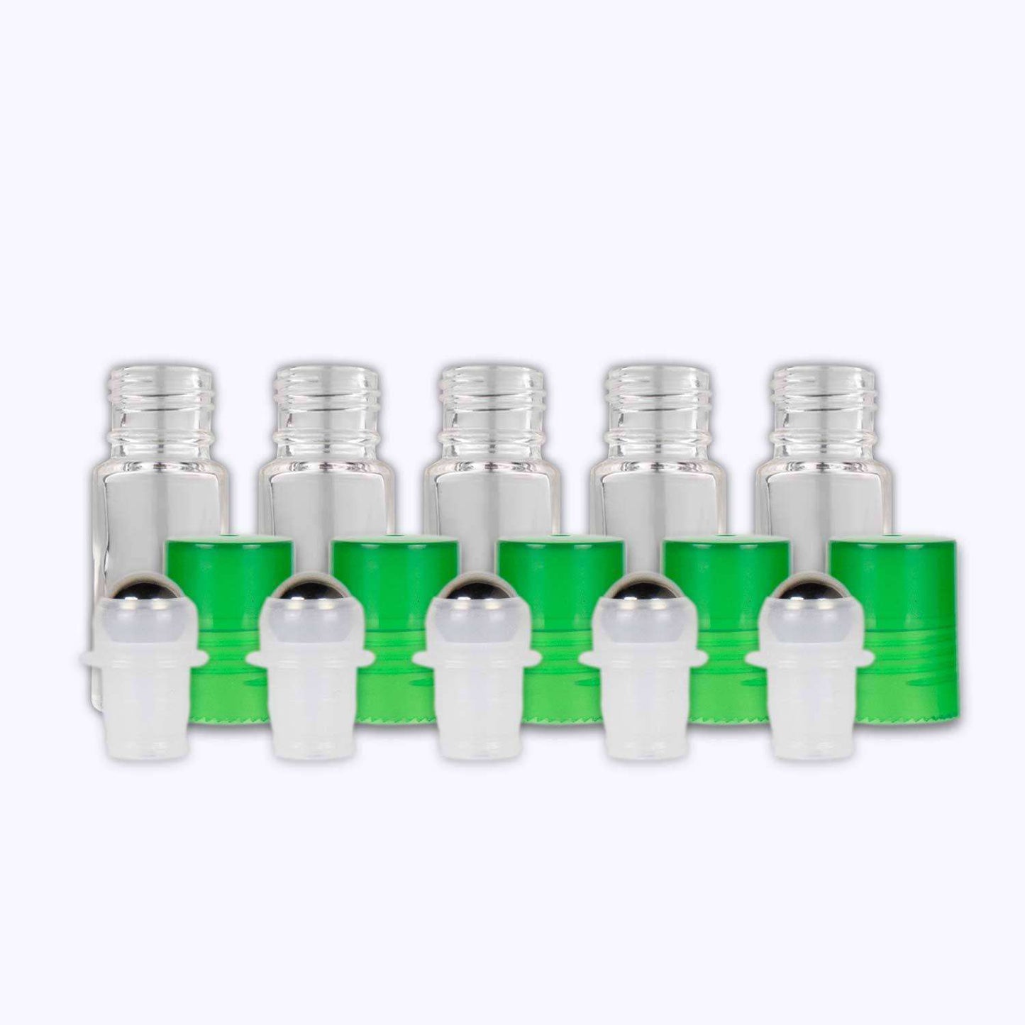 5 ml Clear Glass Roller Bottles (Pack of 5) Glass Roller Bottles Your Oil Tools Green Stainless