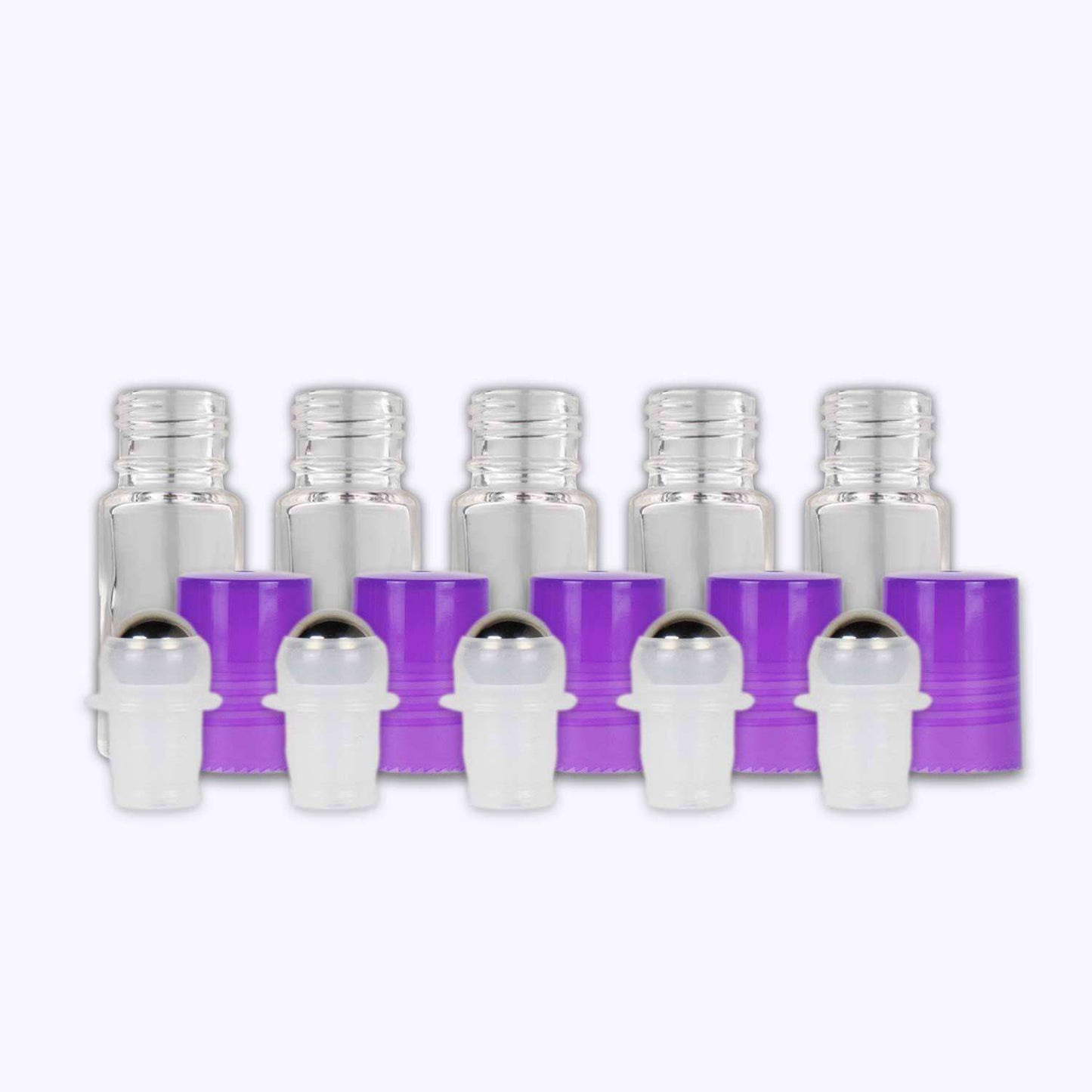 5 ml Clear Glass Roller Bottles (Pack of 5) Glass Roller Bottles Your Oil Tools Purple Stainless