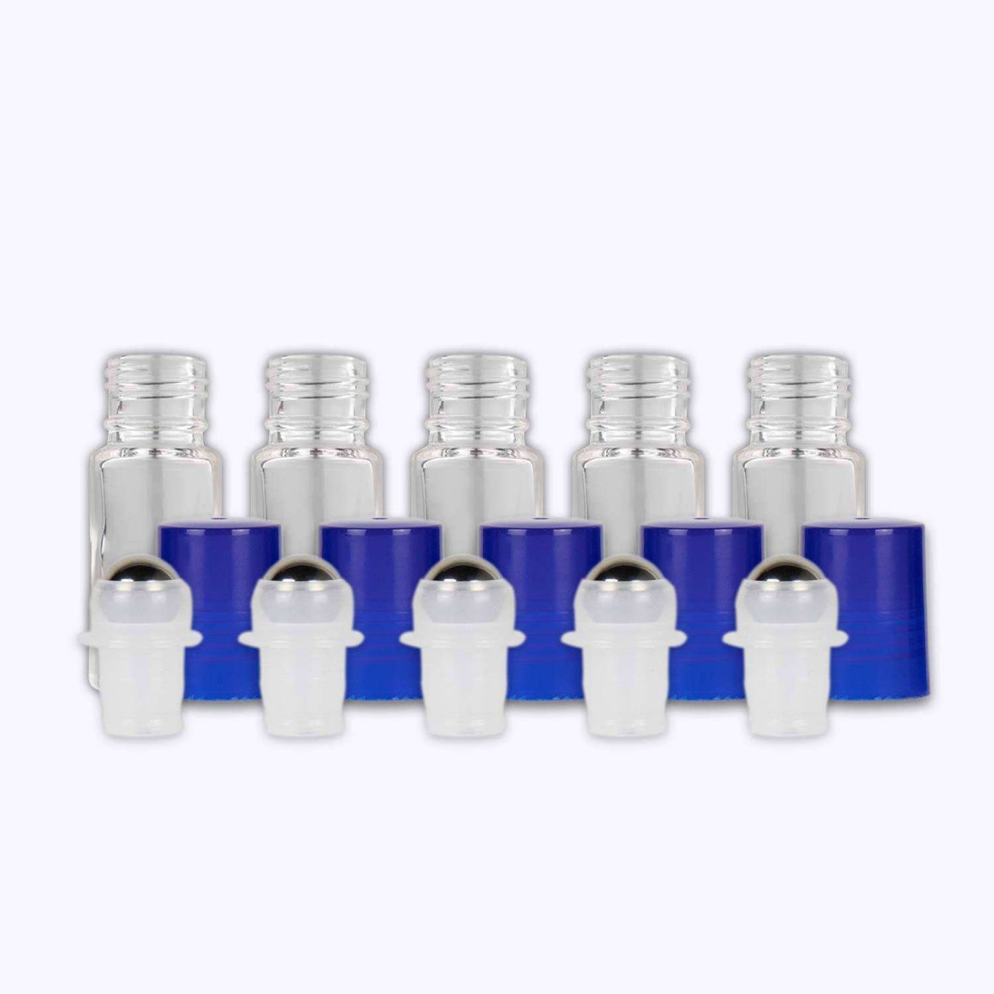 5 ml Clear Glass Roller Bottles (Pack of 5) Glass Roller Bottles Your Oil Tools Blue Stainless