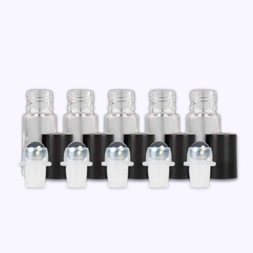 5 ml Clear Glass Roller Bottles (Pack of 5) Glass Roller Bottles Your Oil Tools Black Stainless