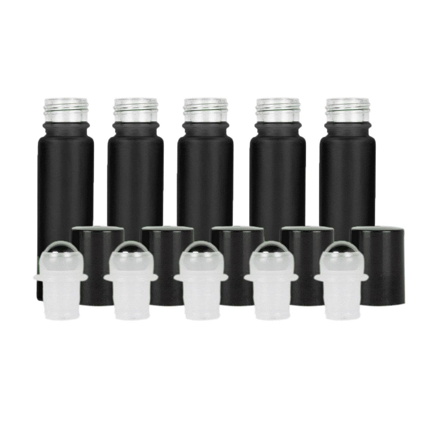 10 ml Black Frosted Glass Roller Bottle (Pack of 5) Glass Roller Bottles Your Oil Tools Black Stainless