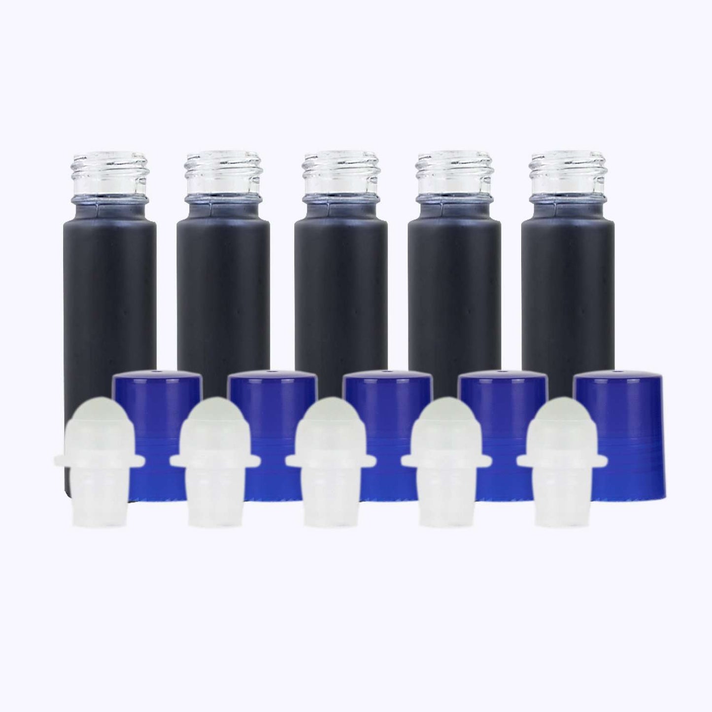 10 ml Black Frosted Glass Roller Bottle (Pack of 5) Glass Roller Bottles Your Oil Tools Blue Plastic