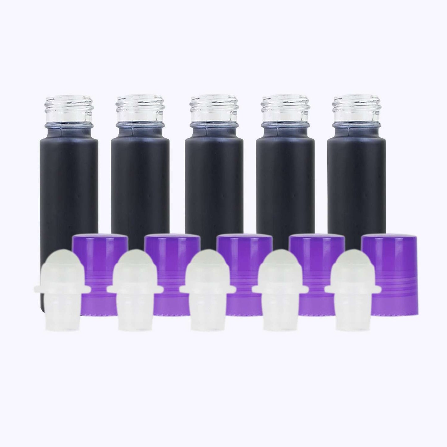 10 ml Black Frosted Glass Roller Bottle (Pack of 5) Glass Roller Bottles Your Oil Tools Purple Plastic