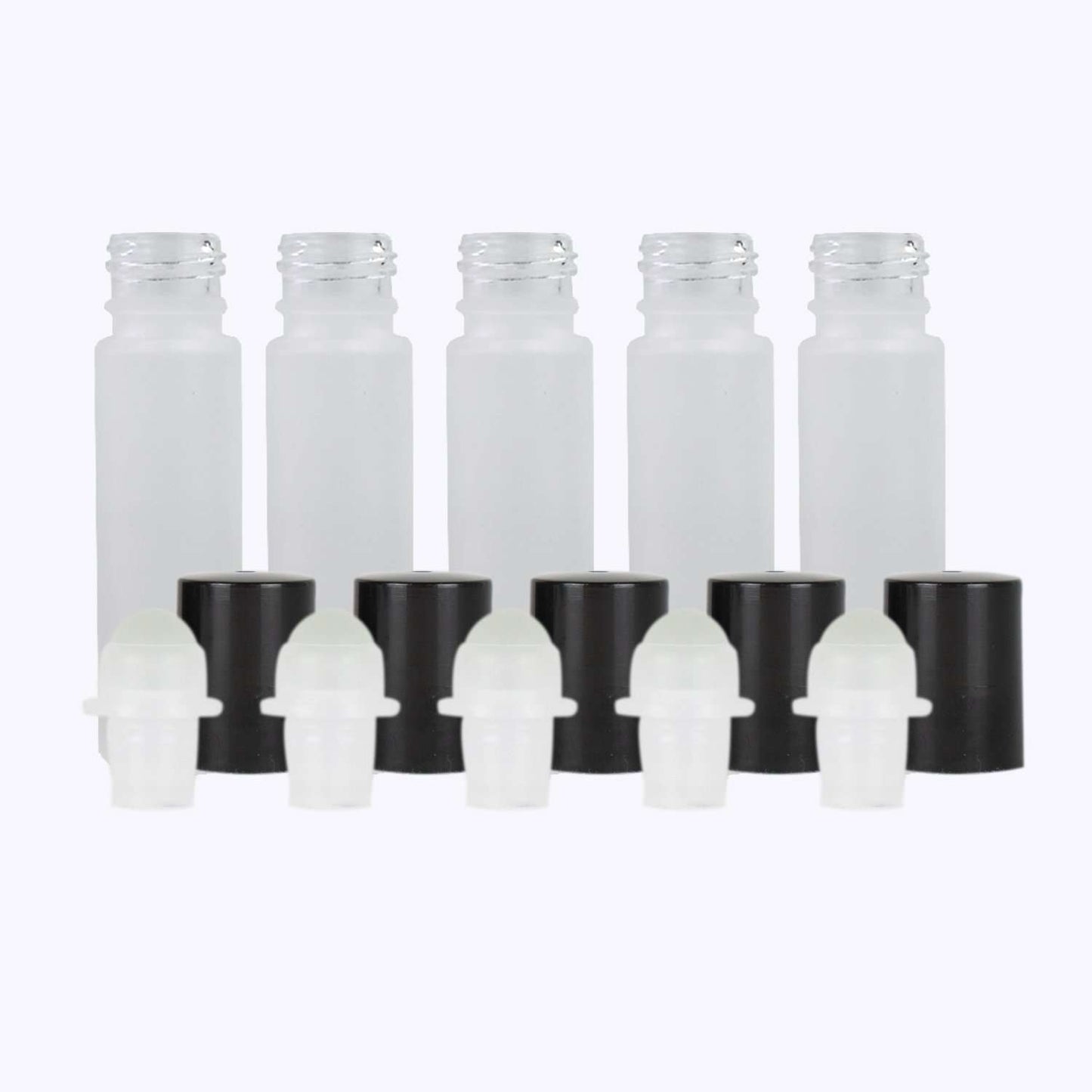10 ml White Frosted Glass Roller Bottle (Pack of 5) Glass Roller Bottles Your Oil Tools Black Plastic