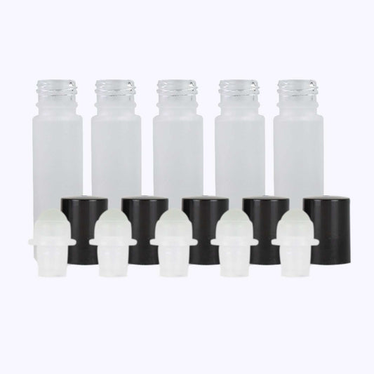 10 ml White Frosted Glass Roller Bottle (Pack of 5) Glass Roller Bottles Your Oil Tools Black Plastic