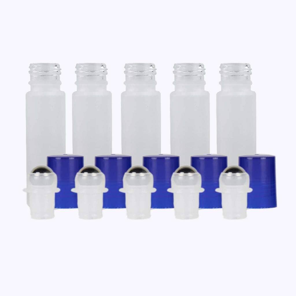 10 ml White Frosted Glass Roller Bottle (Pack of 5) Glass Roller Bottles Your Oil Tools Blue Stainless