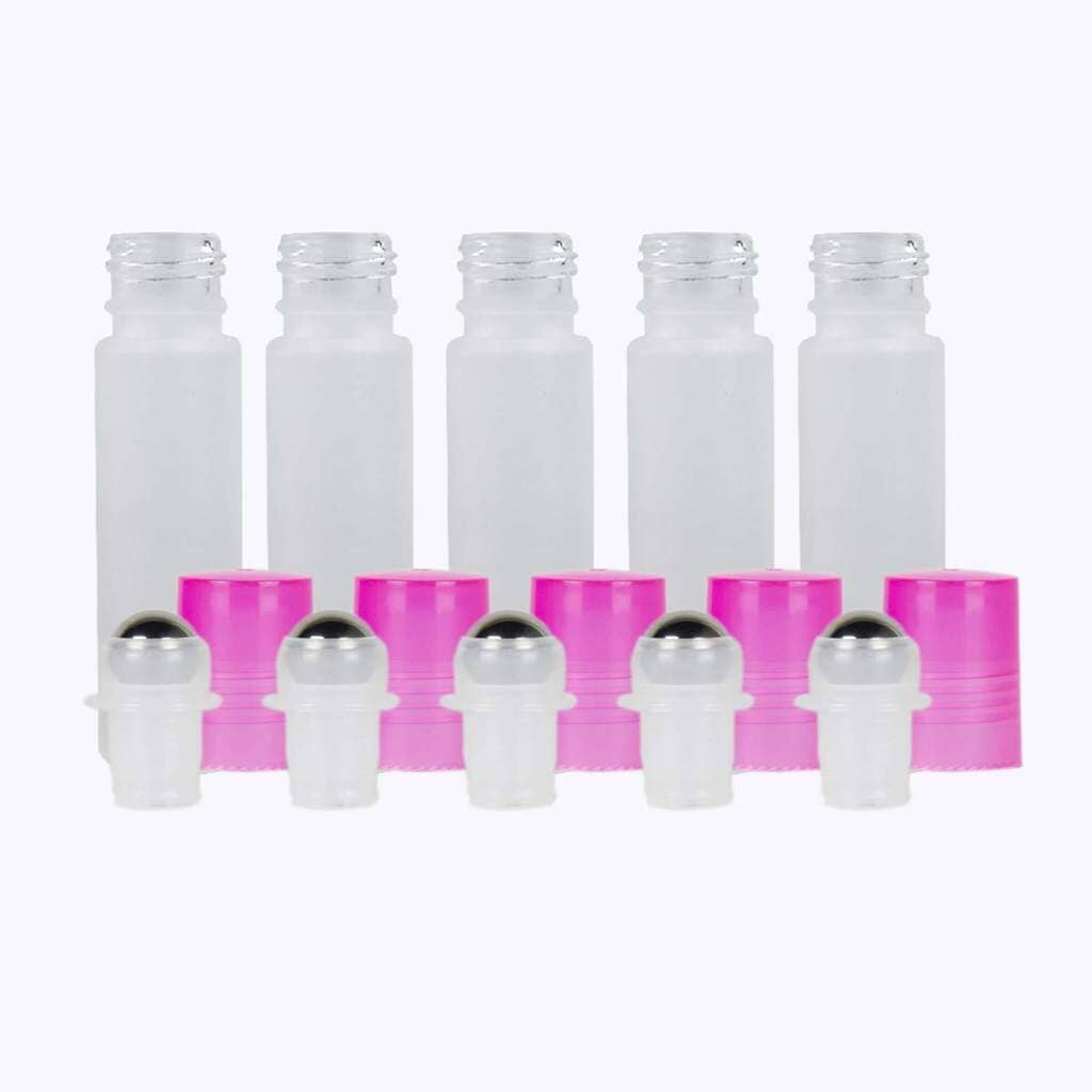 10 ml White Frosted Glass Roller Bottle (Pack of 5) Glass Roller Bottles Your Oil Tools Pink Stainless
