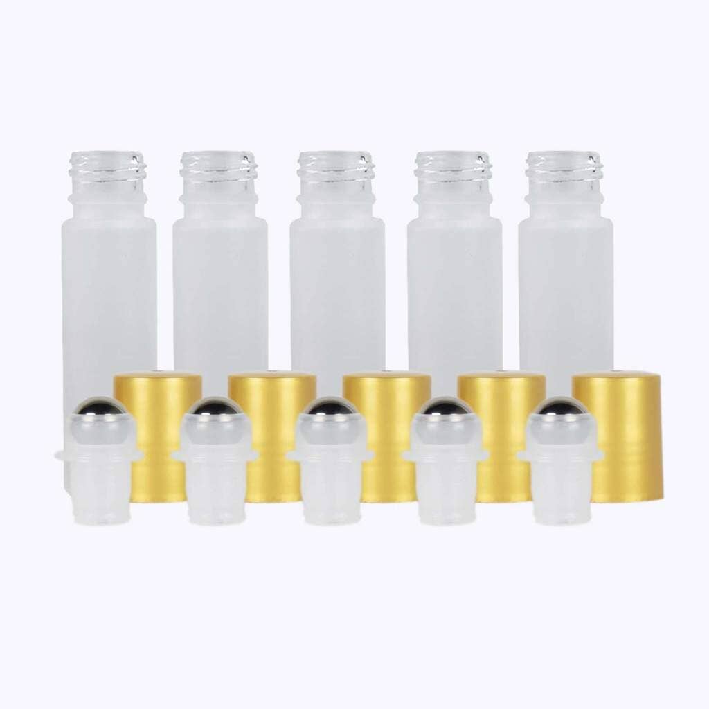 10 ml White Frosted Glass Roller Bottle (Pack of 5) Glass Roller Bottles Your Oil Tools Gold Stainless