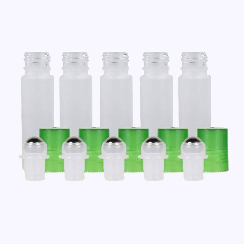 10 ml White Frosted Glass Roller Bottle (Pack of 5) Glass Roller Bottles Your Oil Tools Green Stainless