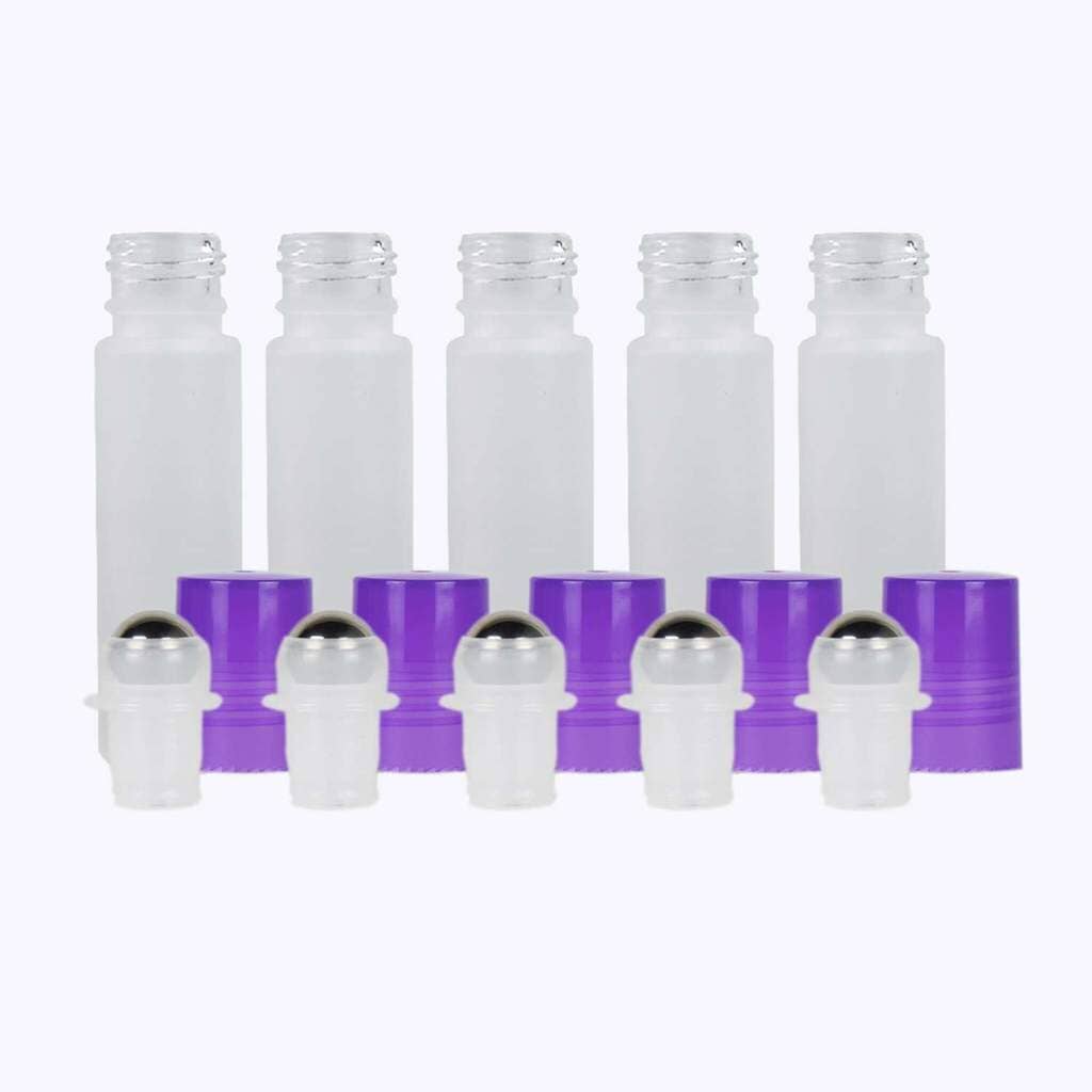 10 ml White Frosted Glass Roller Bottle (Pack of 5) Glass Roller Bottles Your Oil Tools Purple Stainless
